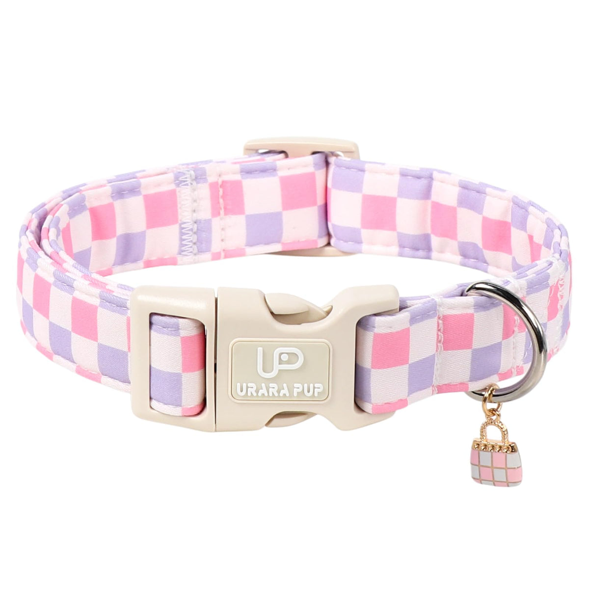 Fall Plaid Dog Collar with Maple Leaf Charm – Adjustable Autumn Checkered Dog Collar for Small Medium Large Dogs, Soft Cotton Puppy Collars with Quick Release Buckle and Metal D-Ring