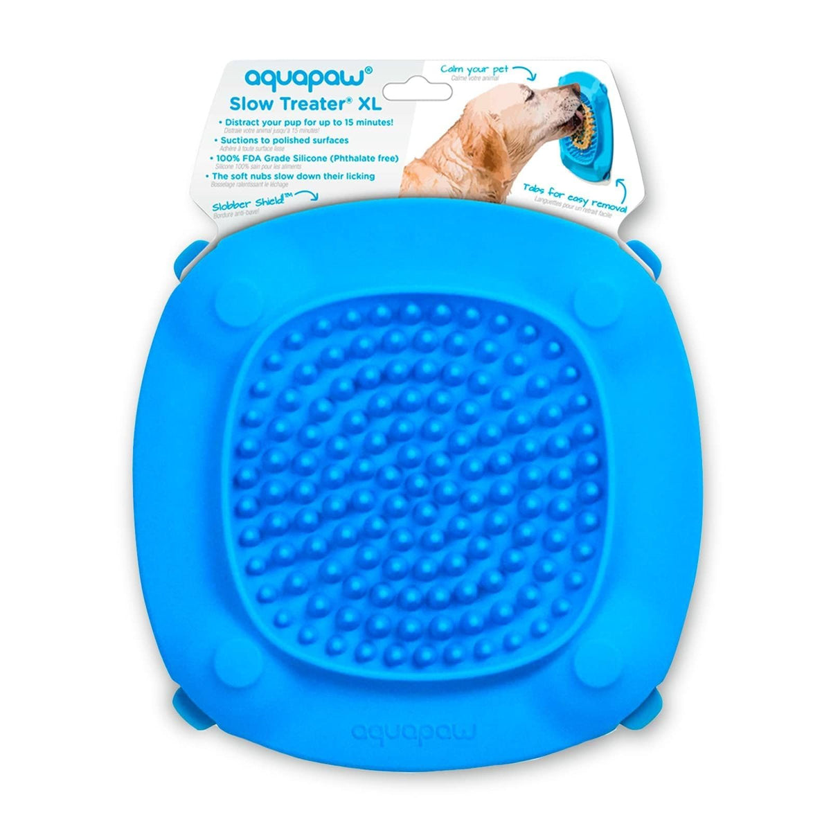 Aquapaw Silicone Dog Lick Mat - Suction Cup Slow Feeder Pad - Calming Bath Time Aid & Dog Grooming - Stress Relief & Pet Enrichment - Pack of 2 - XL & Small, Blue
