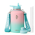Coolflask Water Bottle with Straw, 40 oz Insulated Metal Water Flask with Straw & Spout Lids, Stainless Steel Double Wall Vacuum, Keep Cold 48h Hot 24h, Leak Proof, BPA-Free, Apricot Pink
