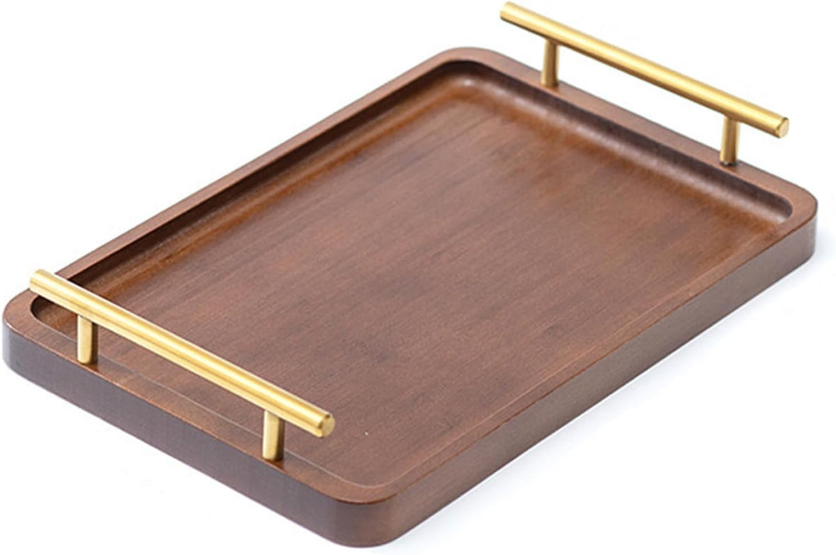 XZHXFX Bamboo Serving Tray with Gold Handles,Small