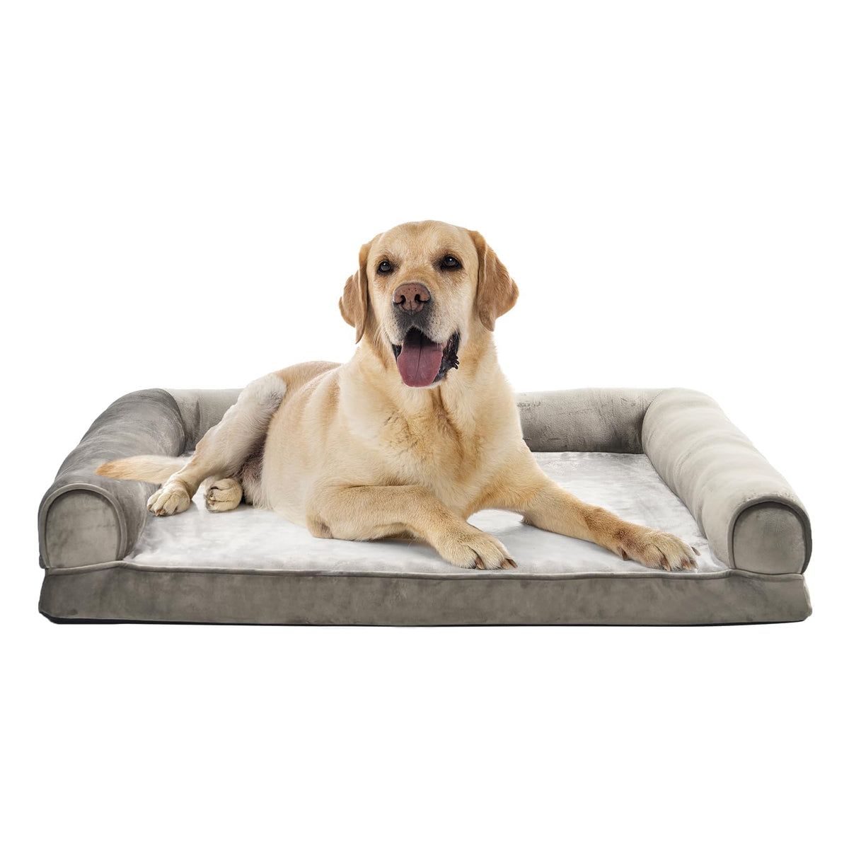 Amazon Basics Living Room Couch Dog Bed with Premium Foam, Non-Slip Bottom, Removable Washable Cover, Pressure-Relief Support for Dogs up to 55lbs, Large (36" x 27"), Grey