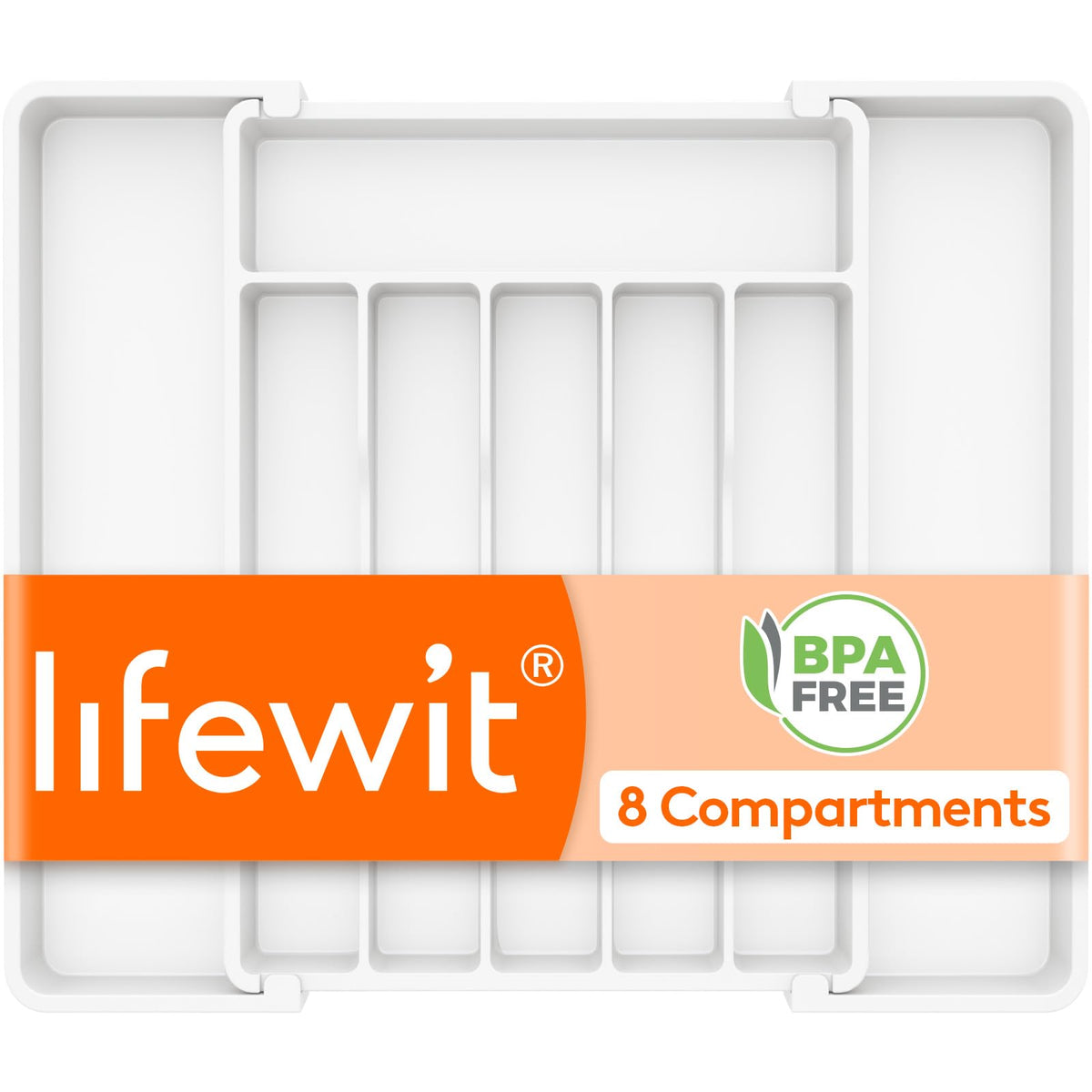Lifewit Expandable Silverware Organizer, Plastic Utensil Tray for Kitchen Drawer, BPA Free Flatware Cutlery Holder, Space-Saving Storage for Spoons Forks Knives, 8-13.8 x 11.2 x 1.4 inch, Black