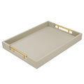 ATZYmolin 17"x12" Leather Serving Tray, Gold Handle Vanity Platter, Beige
