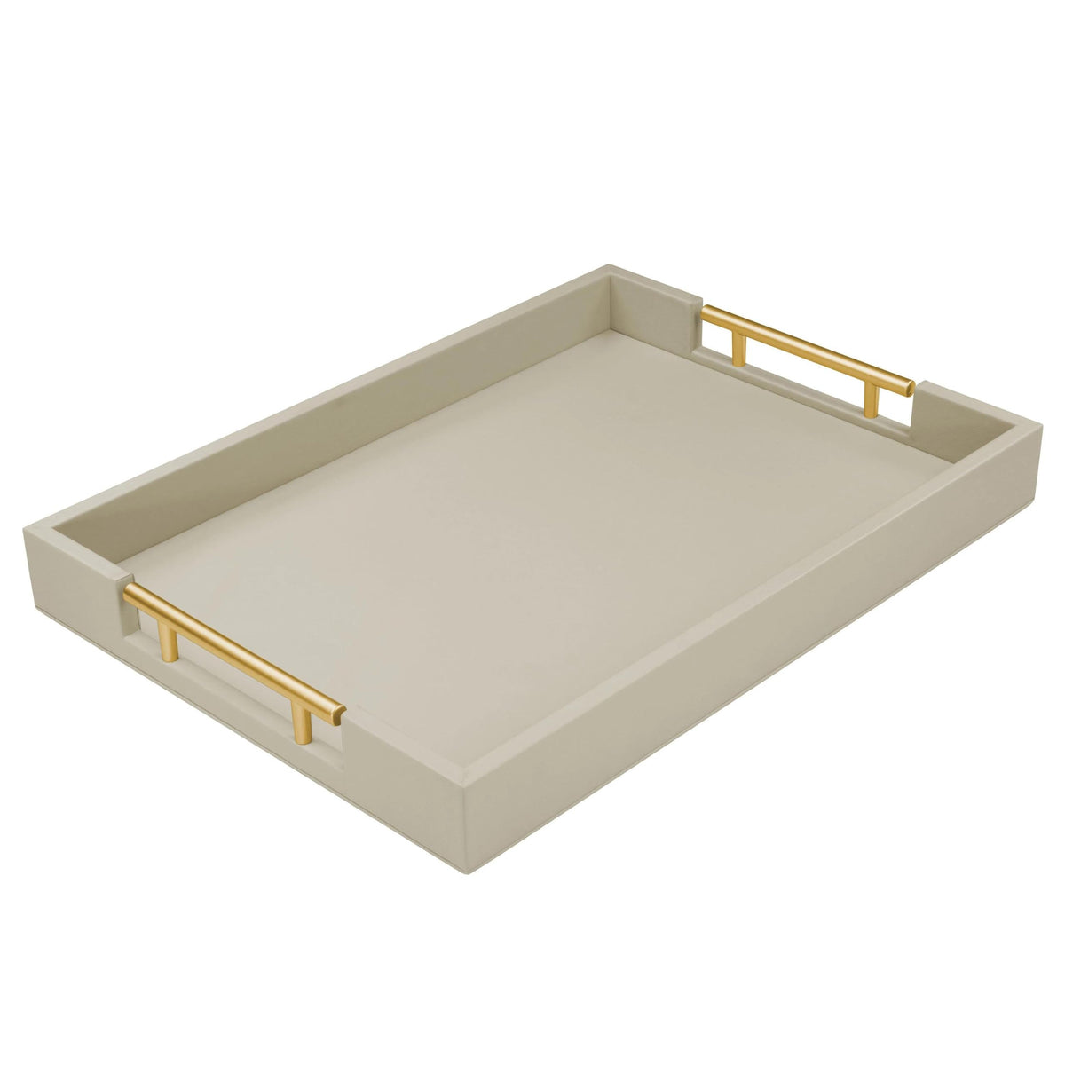 ATZYmolin 17"x12" Leather Serving Tray, Gold Handle Vanity Platter, Beige