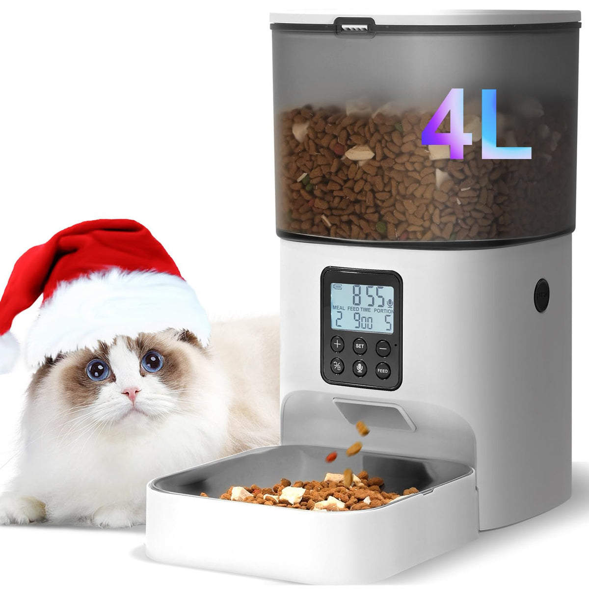 ANDOLL HOME Automatic Cat Feeder, 4L Cat Food Dispenser with 10s Voice Recorder, Pet Feeder up to 8 Meals per Day, Timed Dog Feeder with Dry Food Sealed Ring