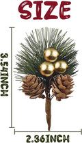 25PCS Artificial Pine Picks, Pine Needles Branches with Gold Berry Stems, Small Fake Berries Pinecones Branches for Crafts Christmas Tree DIY Garland Holiday Wreath(Gold)