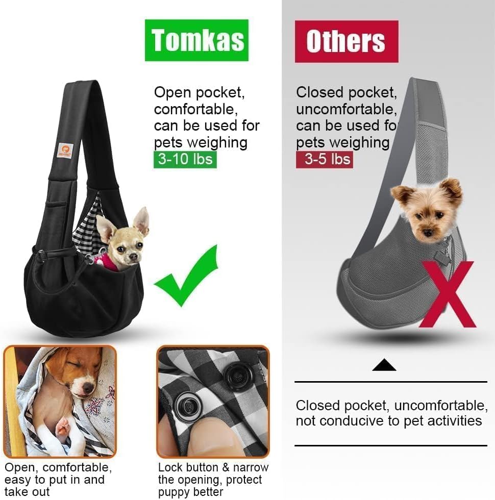 Tomkas Small Dog Sling Carrier - Classic Pocket & Classic Strap - Wrap Carrier - for 3-10 lbs Pets(Black)