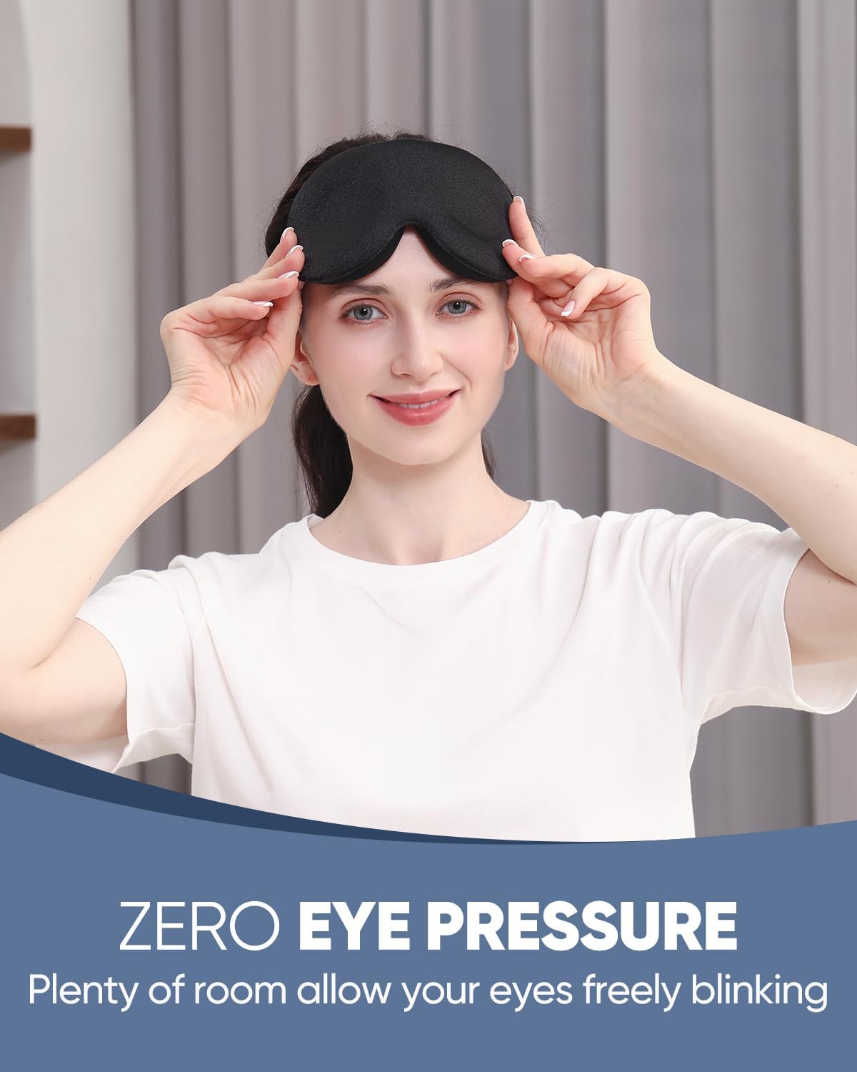 MZOO Luxury Sleep Mask for Women Men Patented Light Blocking Design | Zero Eye Pressure, 3D Contoured Sleeping Mask for Side Sleeper, Breathable, Adjustable, for Travel, Black