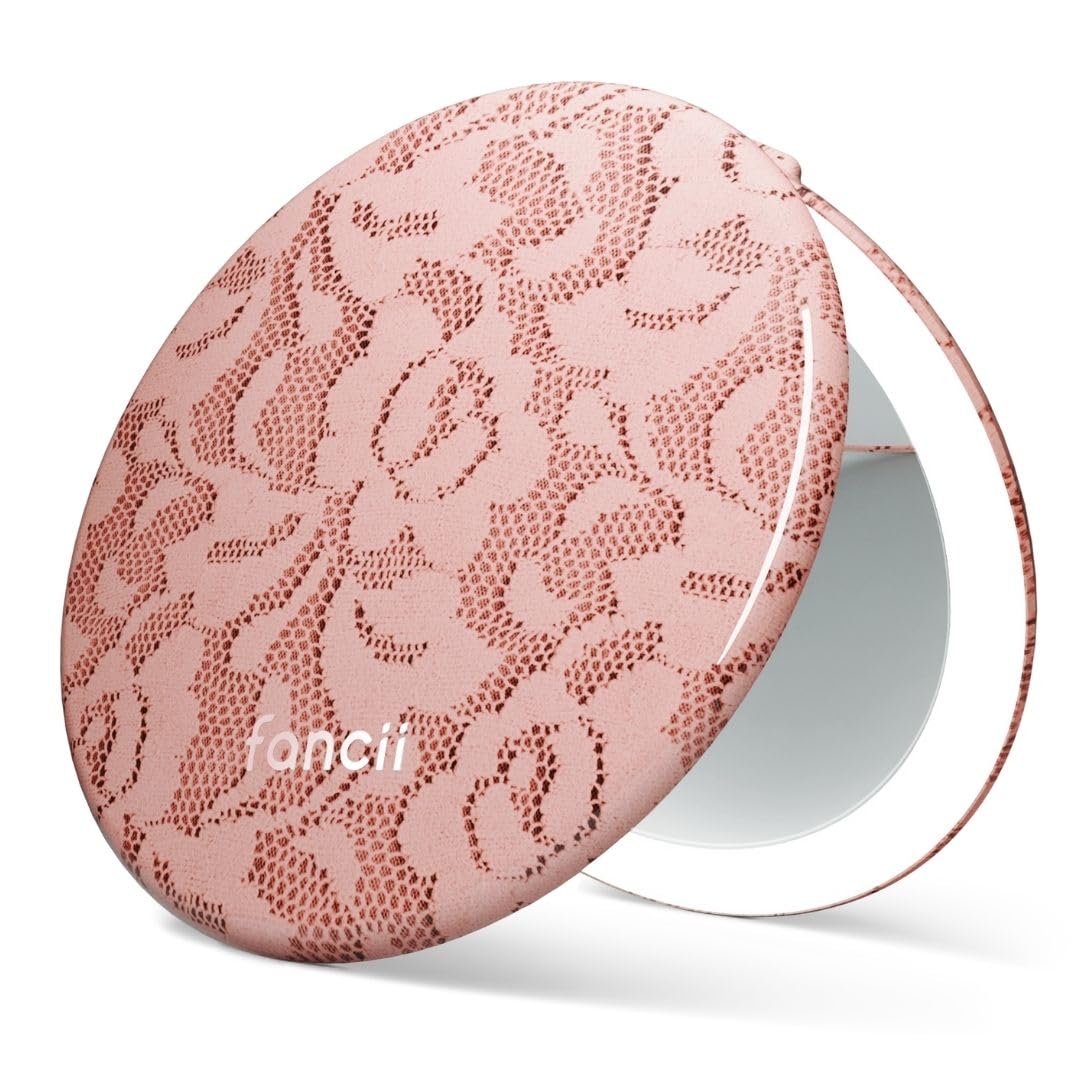 Fancii Taylor LED Lighted Travel Makeup Mirror, Rechargeable with 10x/1x Magnifying & 3 Light Settings - Compact, Portable, Large 5” Wide Hand Mirror for Handbag and Purses (Black)