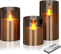 wemarry Flameless Candles 4" 5" 6" Acrylic Glass Pillars 3" Diameter Battery Operated Flickering Candles Include 8-Key Remote with Timer Function 400+ Hours (Gray, Warm Light 3 Pack)