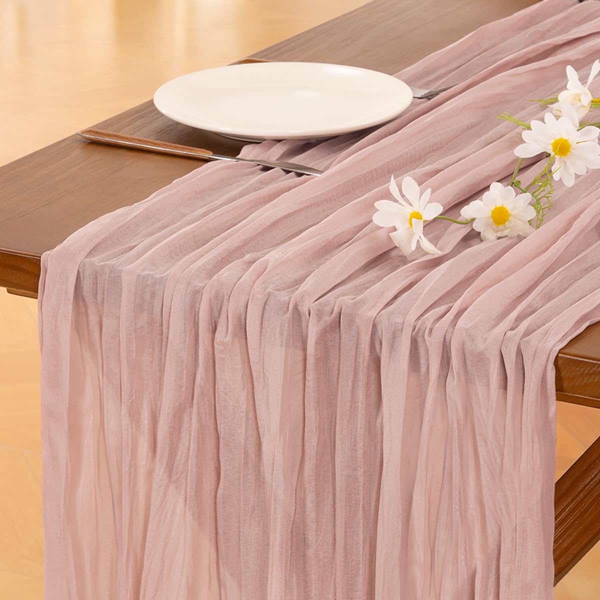 Fall Table Runner Terracotta Cheesecloth Boho Wedding Thanksgiving Decor
