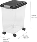 IRIS USA Airtight Pet Food Storage Container with Wheels, Black, 30 lb Capacity - BPA-Free Clear Plastic Bin with Snap-Lid Seal to Keep Kibble, Pellets or Seeds Fresh for Dogs, Cats and Birds