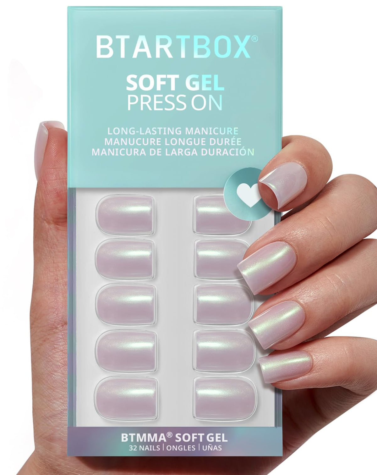 BTArtbox Press On Nails, Cream Puff, Short Almond, Ombre Off White, 32Ct | 2+ Weeks Wear, Salon-Quality Natural Nails, 10-Minute Easy Daily Application, Fast Removal, 16 Sizes, All-in-One Complete Kit