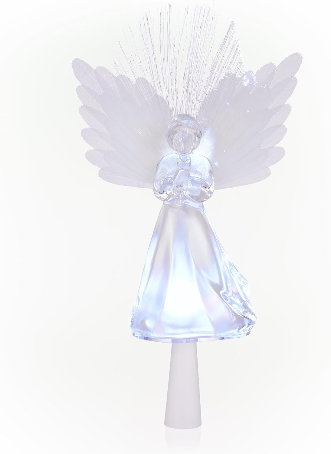 Alpine Corporation 11" Tall Angel Tree Topper with Fiber Optic Wings and LED Light, with Timer Function, Durable Plastic, and Radiant Glow for Holiday Christmas Decoration