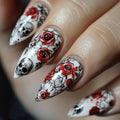 Halloween Press on Nails Almond Medium Fake Nails Black White Gradient Glue on Nail Goth False Nails with Bat Spider Web Designs Glossy Reusable Stick on Nail for Women Girls 24Pcs