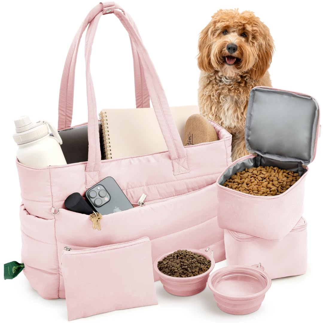 Rubyloo Puffer Dog Travel Bag for Dog Moms, Diaper Bag with Travel Bowls
