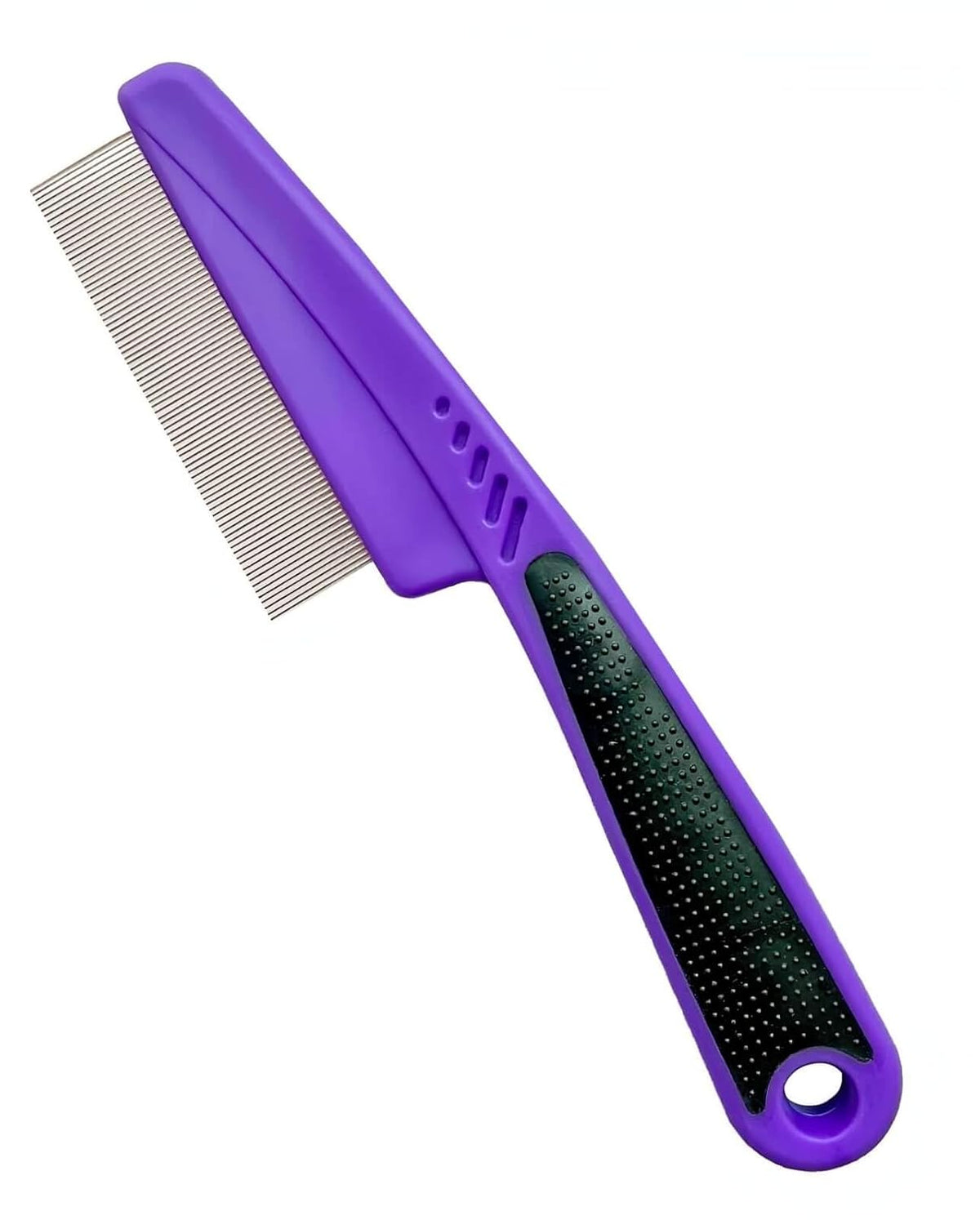 Yumflan Fine Tooth Stainless Steel Flea Comb for Dogs & Cats | 1.0mm Precision Teeth, Fine Coat Grooming, Removes Flea Debris, Gentle on Skin, Purple