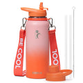 Coolflask Water Bottle with Straw, 40 oz Insulated Metal Water Flask with Straw & Spout Lids, Stainless Steel Double Wall Vacuum, Keep Cold 48h Hot 24h, Leak Proof, BPA-Free, Apricot Pink
