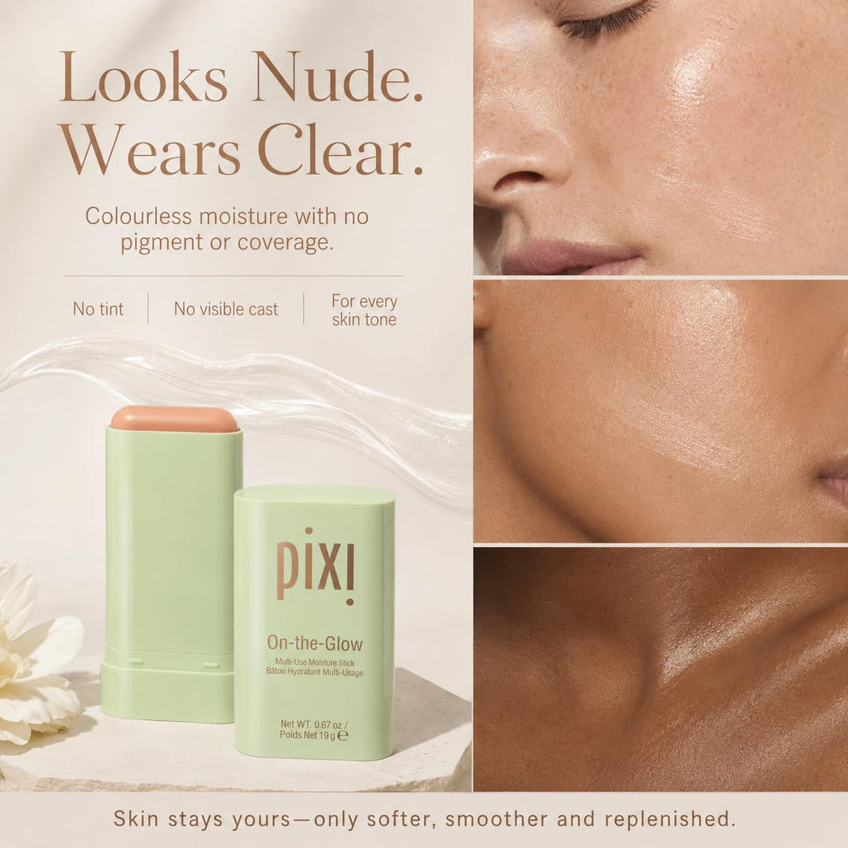 Pixi Beauty On-the-Glow | Colorless Solid Moisturizer Stick | Multi-Use Moisturizer | Travel-Friendly Hydration Anywhere You Go | 0.67 Oz