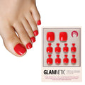 Glamnetic Press On Toenails - Natural Fake Nails | Cherry Red Chrome Press On Toenails, Salon Quality Press On Nails Kit with Glue | Cherry Glaze - 32 Nail Set in 16 Sizes