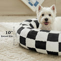 Ohocut Checkered Dog Bed, Cute Black White Retro Style Aesthetic Round Warming Pet Calming Beds for Small Dog and Cats, Plush Cozy Donut Dog Beds Washable, 30" L x 30" W x 8" Th