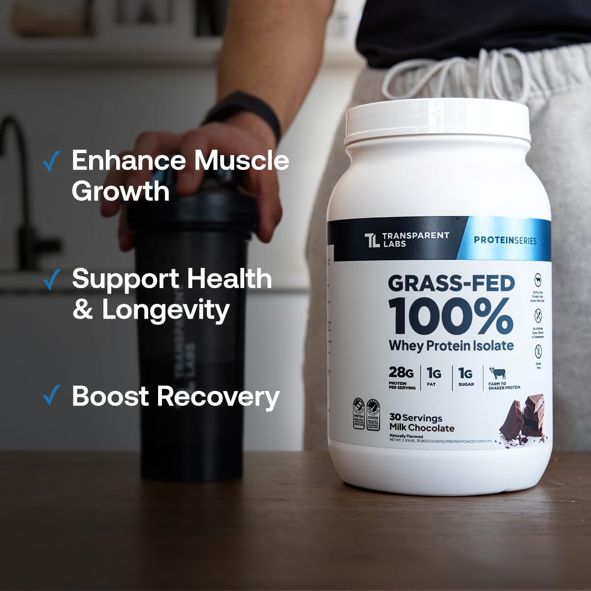 Transparent Labs Grass-Fed Whey Protein Isolate - Naturally Flavored, Gluten Free Whey Protein Powder with 28g of Protein per Serving & 9 Amino Acids - 30 Servings, Chocolate Peanut Butter