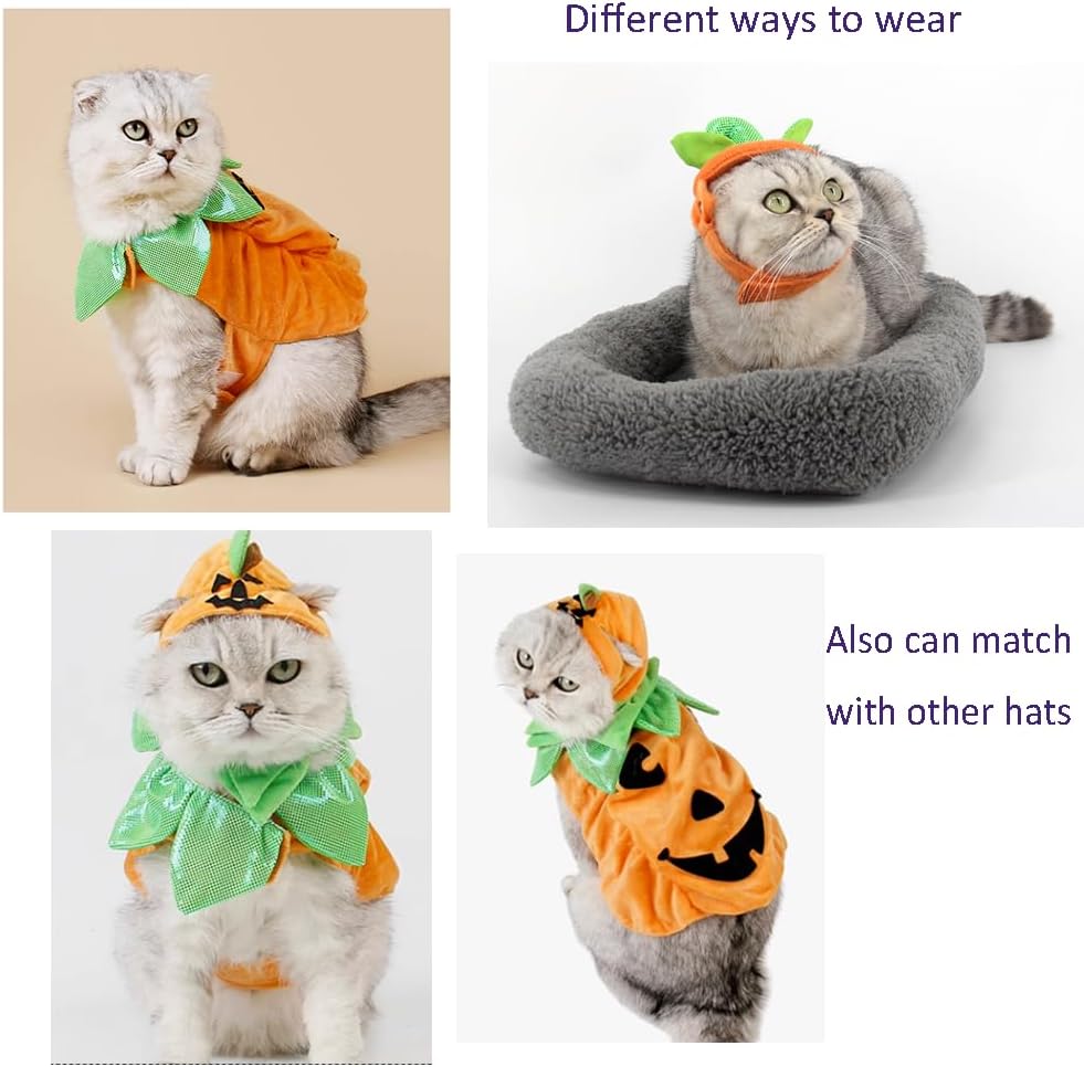 ANIAC Pet Pumpkin Costume Cat Halloween Hat Cloak Sets Puppy Poncho Dog Halloween Cosplay for Kitty Small Medium Sized Dog