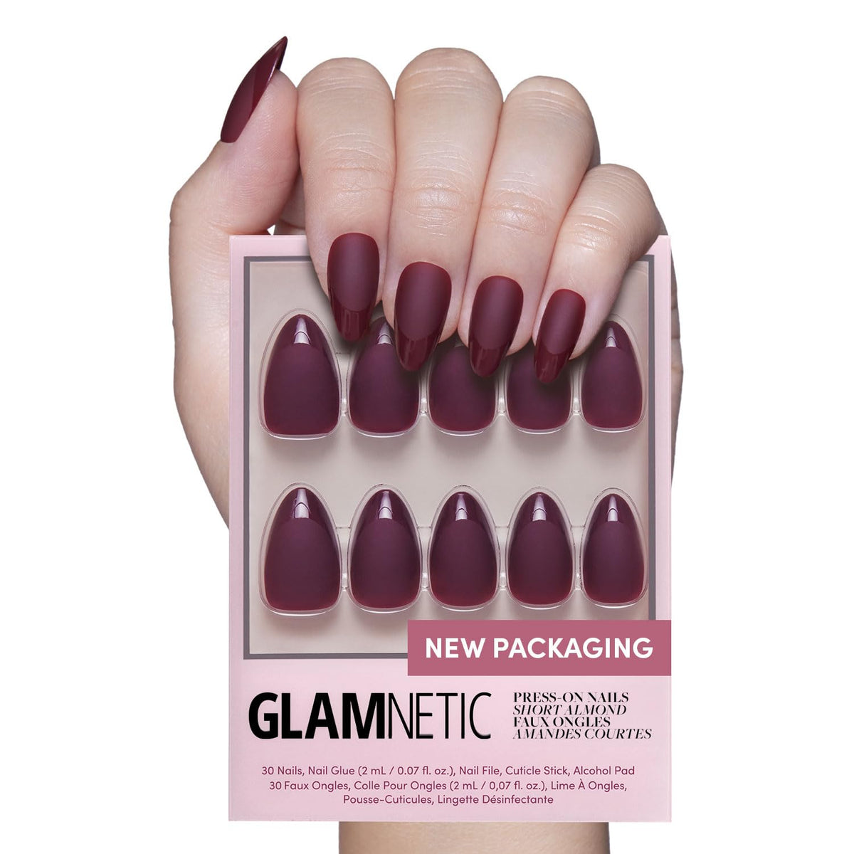 Glamnetic Press On Nails - Short Round, Glossy Fake Nails 30 Pc Full Kit | Neutral press on nails, 12 sizes. Everyday glue-on set. Waterproof, chip-resistant, up to 2 weeks wear
