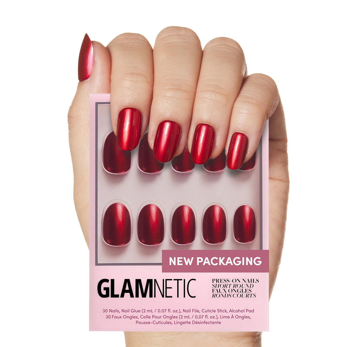 Glamnetic Press On Nails - Seaspell Fake Nails | Short Almond Pink Fake Nails with a Velvet Finish, Salon Quality Summer Nails | 15 Sizes - 30 Nail Kit with Glue