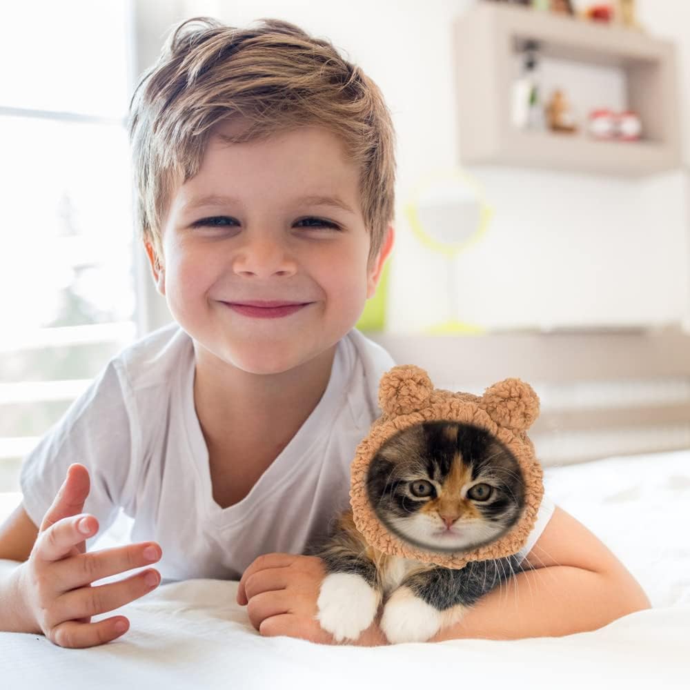 JOICEE Cute Cat Costume Warm Bear Hat Adjustable Small Pet Headwear for Cat