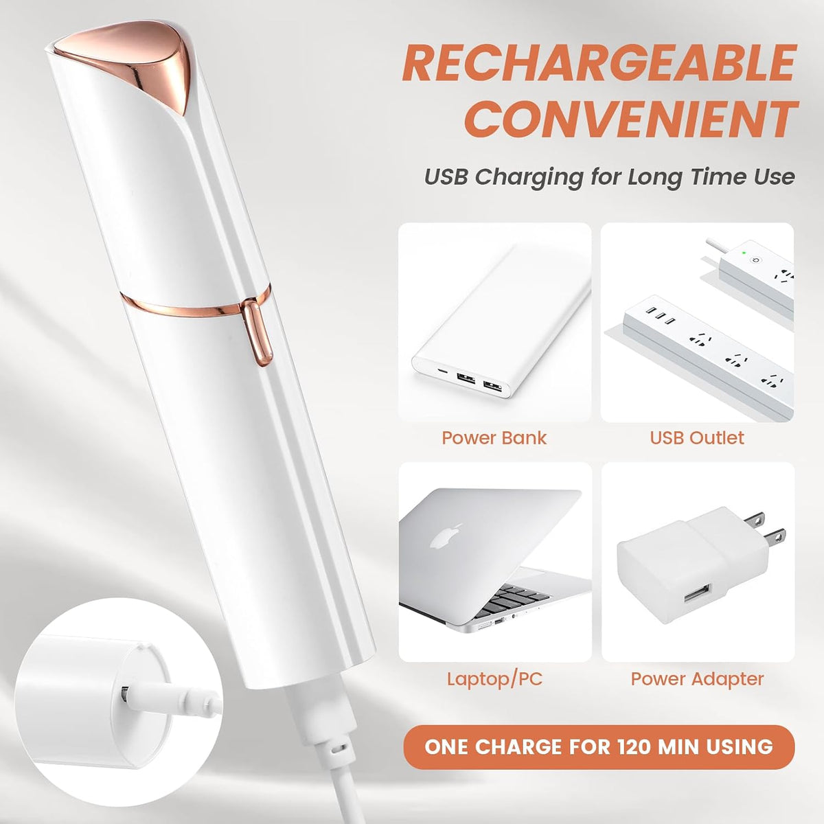 Flawless Facial Hair Removal for Women, Device, Remover Women Face, Finishing Touch Upper Lips, Chin & Cheeks, USB Rechargeable with LED LightIncluded Two Replacement Heads（White）