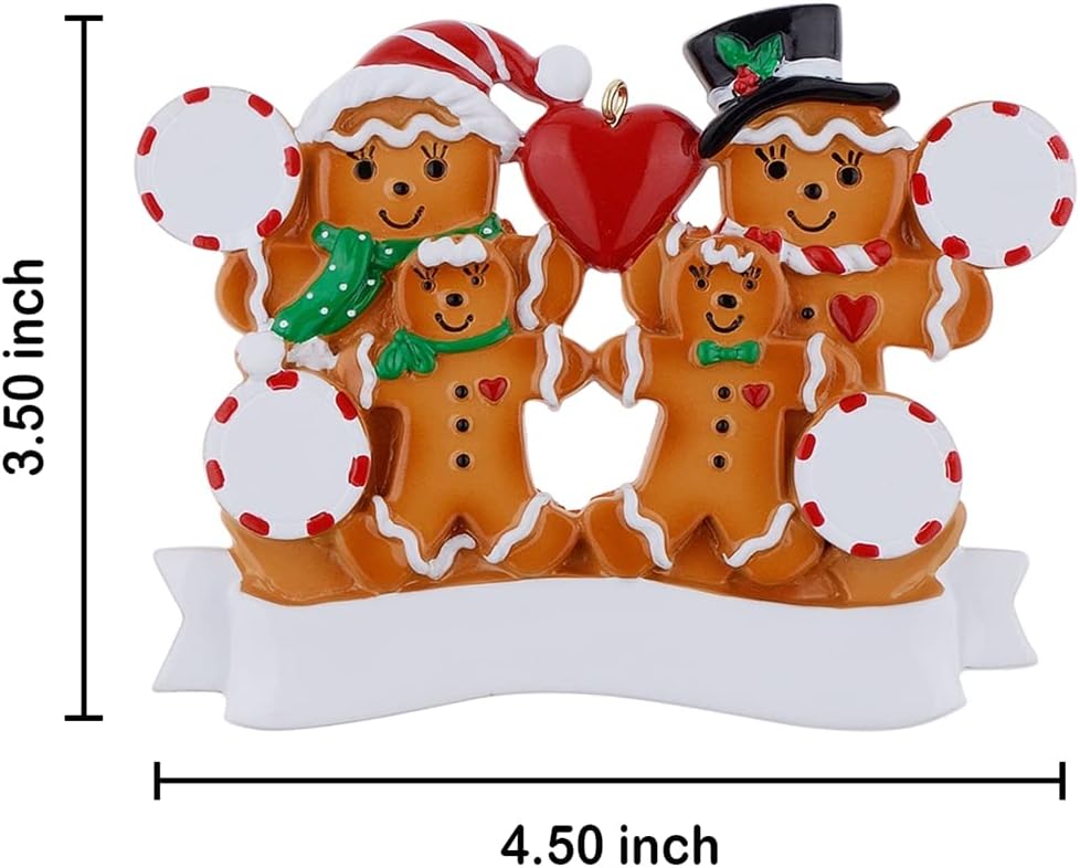 Family of 4 Gingerbread Christmas Ornament Personalized for Grandparents, Kids, Friends