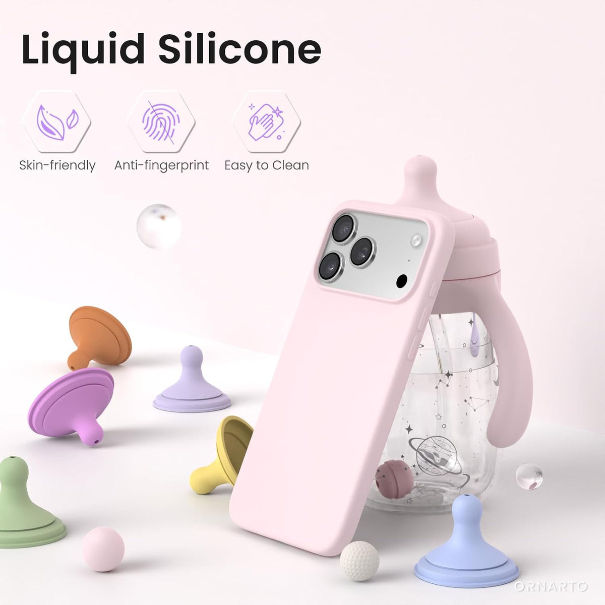 ORNARTO for iPhone 18 Pro Max Case, Liquid Silicone, Chalk Pink