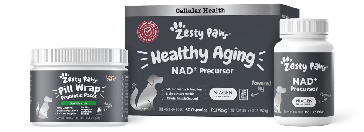 Zesty Paws Dog Multivitamin, Chewable Dog Vitamins and Supplements for Hip & Joints, Skin & Coat, Omega 3 Fish Oil for Dogs- Senior & Puppy Multivitamin- Chicken- 90ct