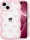 QLTYPRI Bow Case for iPhone 13/iPhone 14 Wavy Fame, Pink