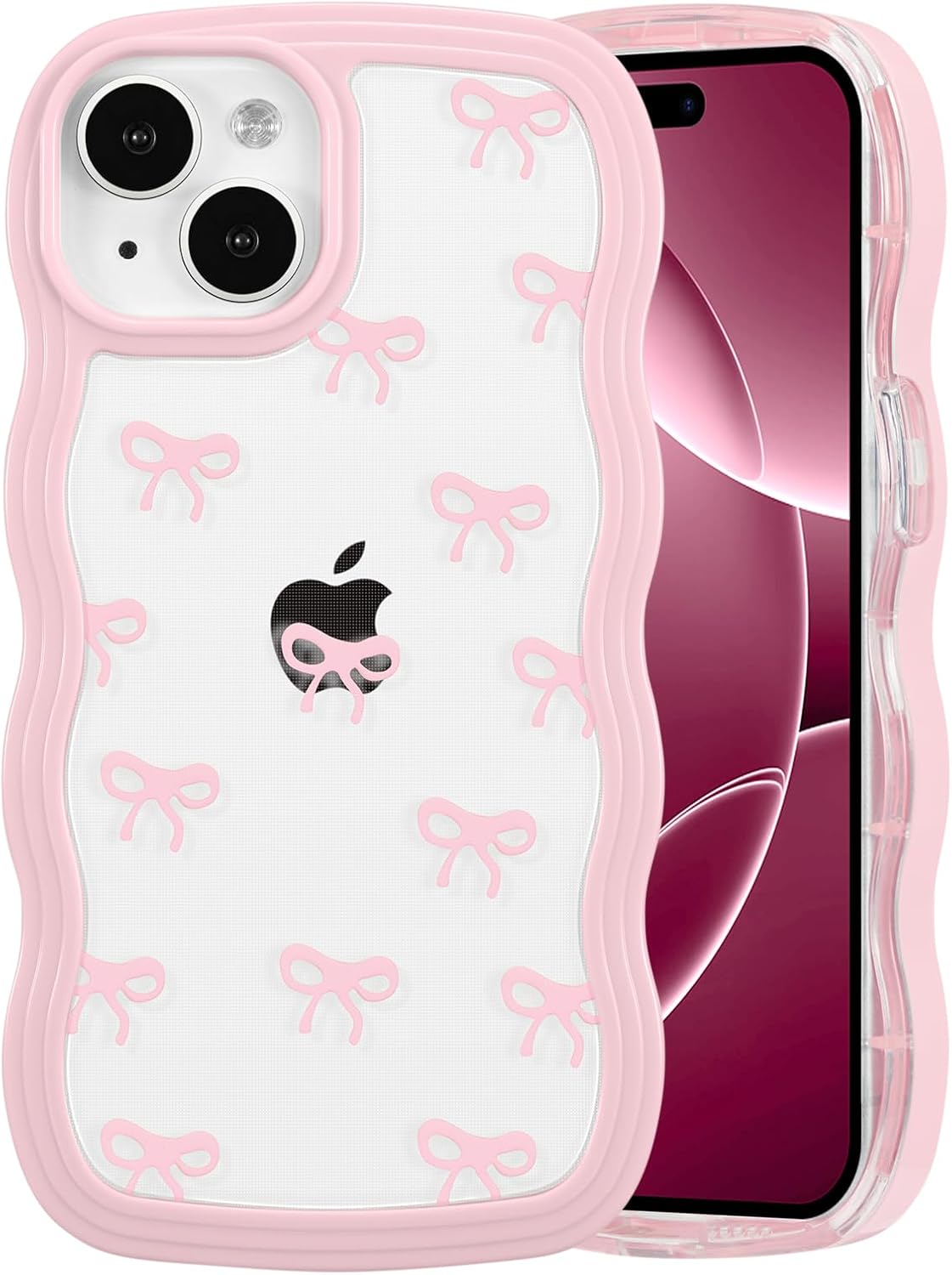 QLTYPRI Bow Case for iPhone 13/iPhone 14 Wavy Fame, Pink