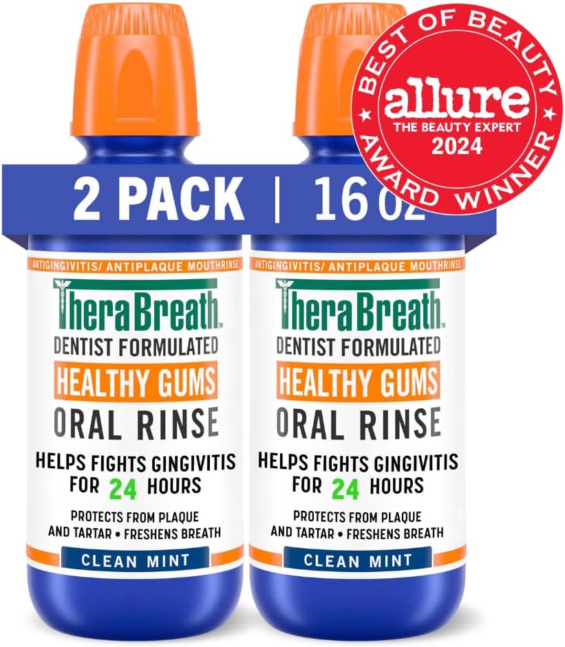 TheraBreath Healthy Gums Oral Rinse, Clean Mint, 16 fl oz, 2-Pack | Antigingivitis, Dentist Formulated, Prevents Gingivitis, Supports Gum Health, Alcohol Free