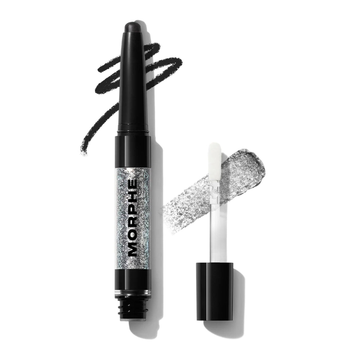 Morphe Mixed Signals Dual-Ended Eyeshadow Stick - Cream Eyeshadow Pigment & Chrome Liquid Flakes for Bold, Layered Eye Makeup Looks - Flirtatious/Faithful (0.028 oz)