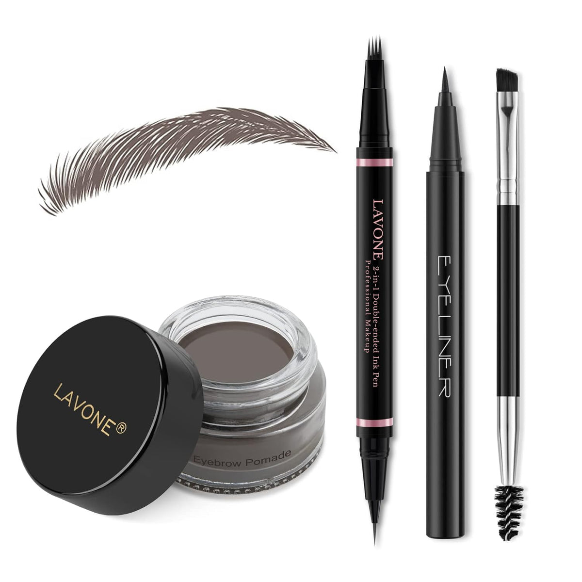 LAVONE Eyebrow Pen Makeup Kit, with Waterproof Eyebrow Pencil, Eyeliner, Pomade, and Brow Brush, Smudge-Proof and Long Lasting, Create Full and Natural Brows, Dark Brown