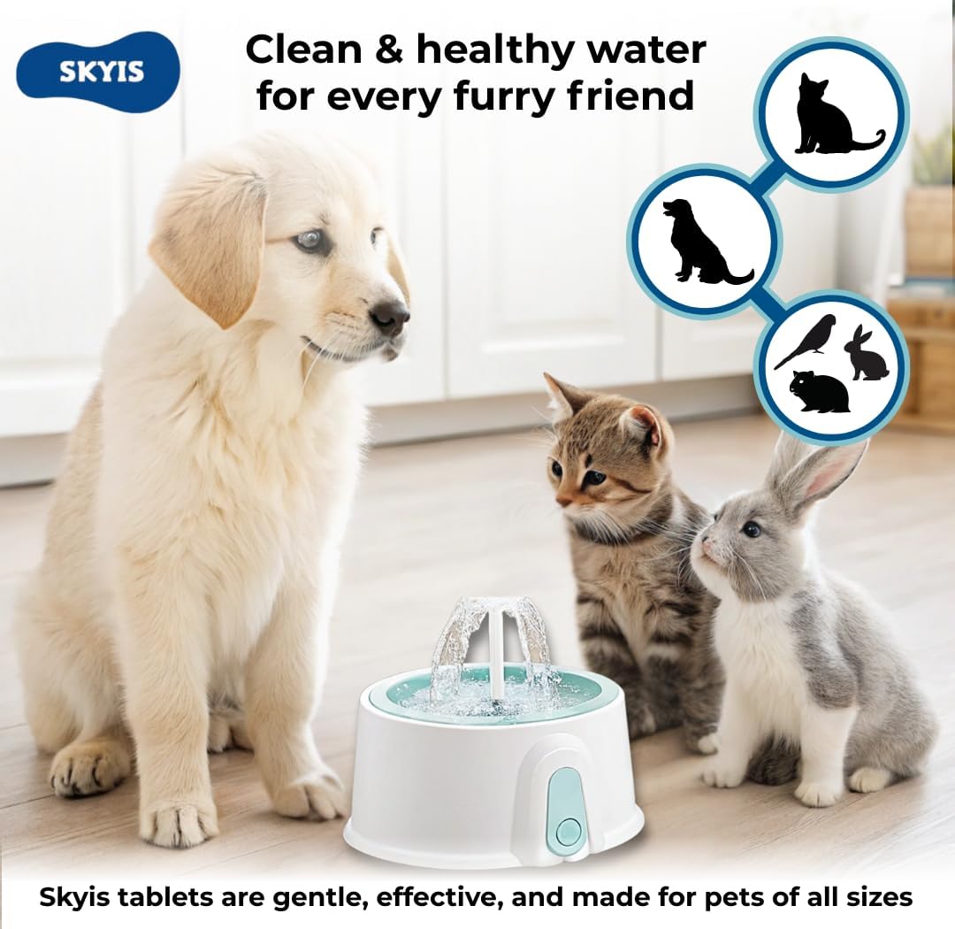 Skyis Pet Fountain Cleaner Tablets 36-Pack Cat & Dog Water Fountain Cleaning Kit Removes Limescale, Mineral Buildup & Biofilm All Brands Compatible Pet-Safe 1 Year Supply