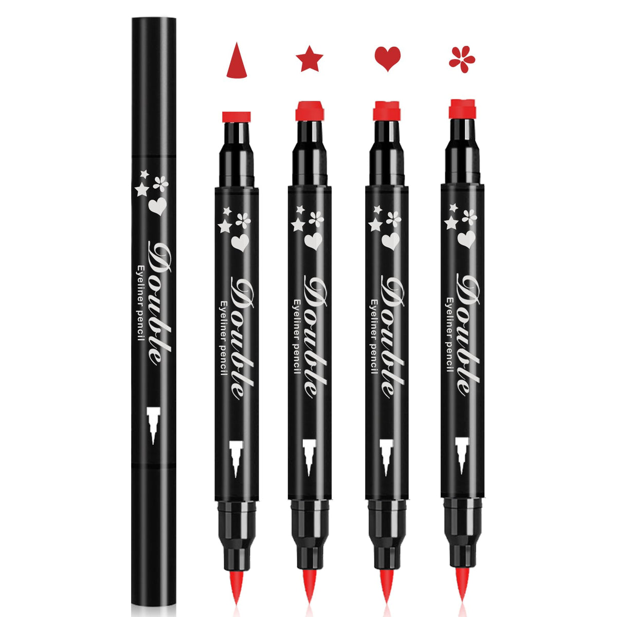 5PCS Double-headed Liquid Winged Black Eyeliner Stamp Pen Set | Eye Liner Pencil Long-lasting Waterproof, Stamp Eyeliner Set for Eye Makeup - Star, Heart, Flower, Butterfly, Triangle