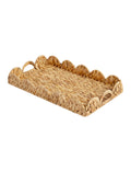 StorageWorks Rectangular Wicker Scalloped Tray, Rattan Scalloped Basket | Shallow Serving Trays with Handles for Coffee Table, Living Room, Seagrass Trays for Decorative & Organizing