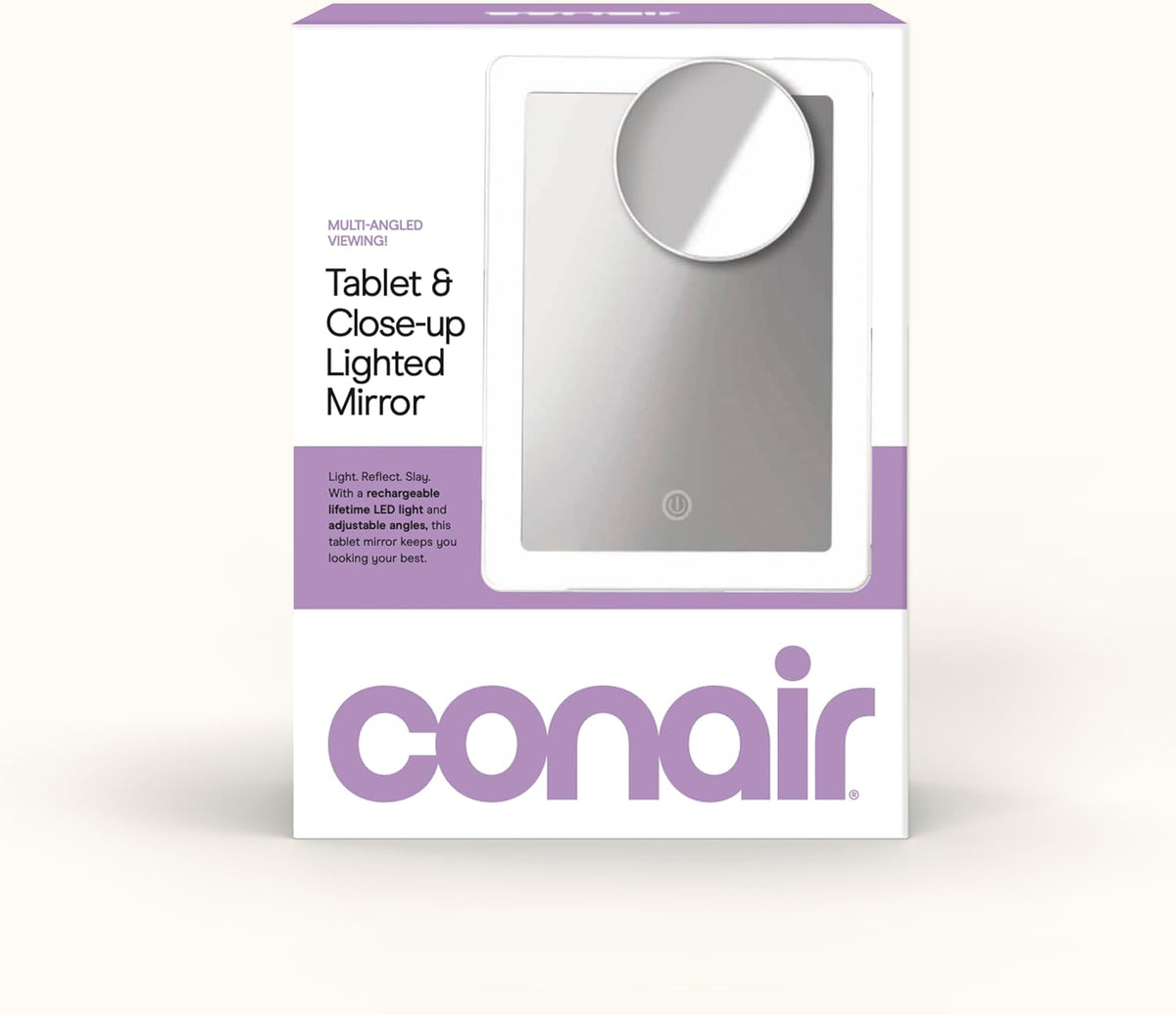 Conair Lighted Makeup Mirror, LED Vanity Mirror, 1X/5X Magnifying Mirror, Foldable with Case, Battery Operated and Rechargeable in White