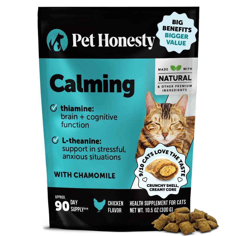 Cat Calming Treats for Anxiety Relief - Dual Texture Crunchy Creamy Calming Chews for Cats - Feline Stress Relief Behavior Support for Travel, Vet Visits, Grooming, Separation Anxiety (30-Day Supply)