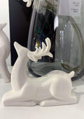 Porcelain Christmas Reindeer Figurines, Pack 2 Mini Animal Reindeer Decor Deer Statues Sculpture Tabletop Ornaments for Cabinet Mantel Shelves Fireplace Home Décor Accents Collectible Figurines