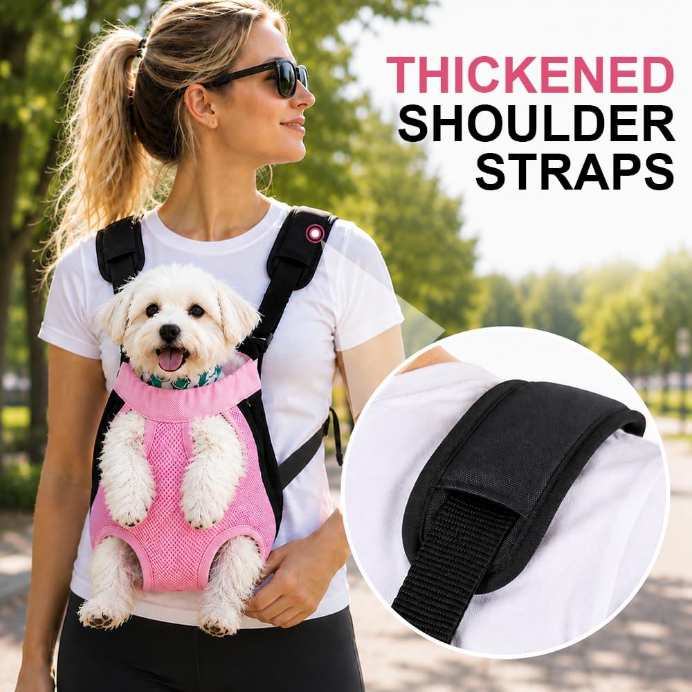 Pet Front Carrier for Small Dogs & Cats, Breathable Legs-Out Riding Carrier for Cycling, Walking & Outdoor Travel, Adjustable Hands-Free Pet Carrier Backpack, Pink