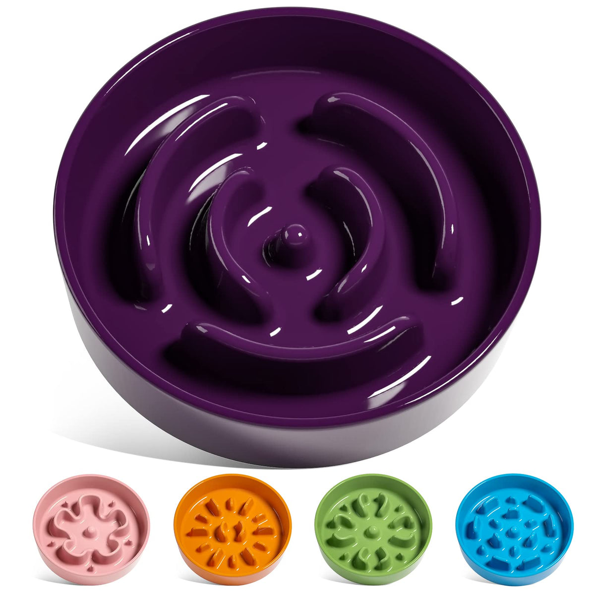 LE TAUCI Dog Bowls Slow Feeder Ceramic, 1.5 Cup Slow Feeding Bowl for Small and Medium Breed, Puzzle Dog Food Bowl for Fast Eater, Maze Purple