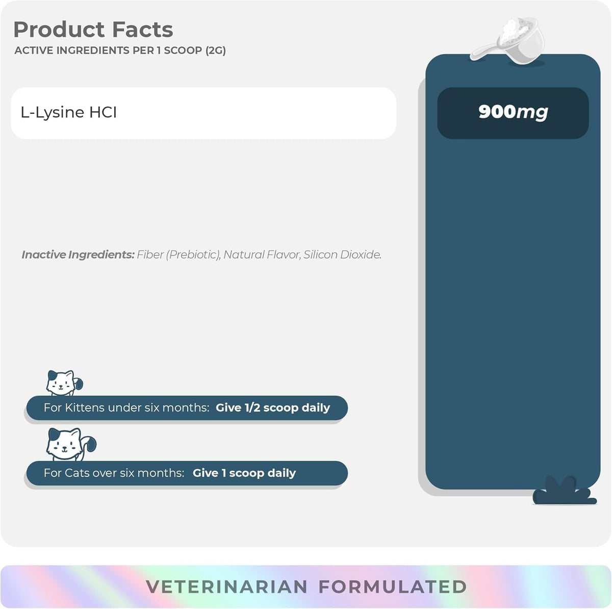 L-Lysine for Cats 900mg - Immune, Eye & Respiratory Support Powder | 900mg/scoop L-Lysine supports immune, eye & respiratory health. For cats with sneezing, runny nose, cold & herpes symptoms.
