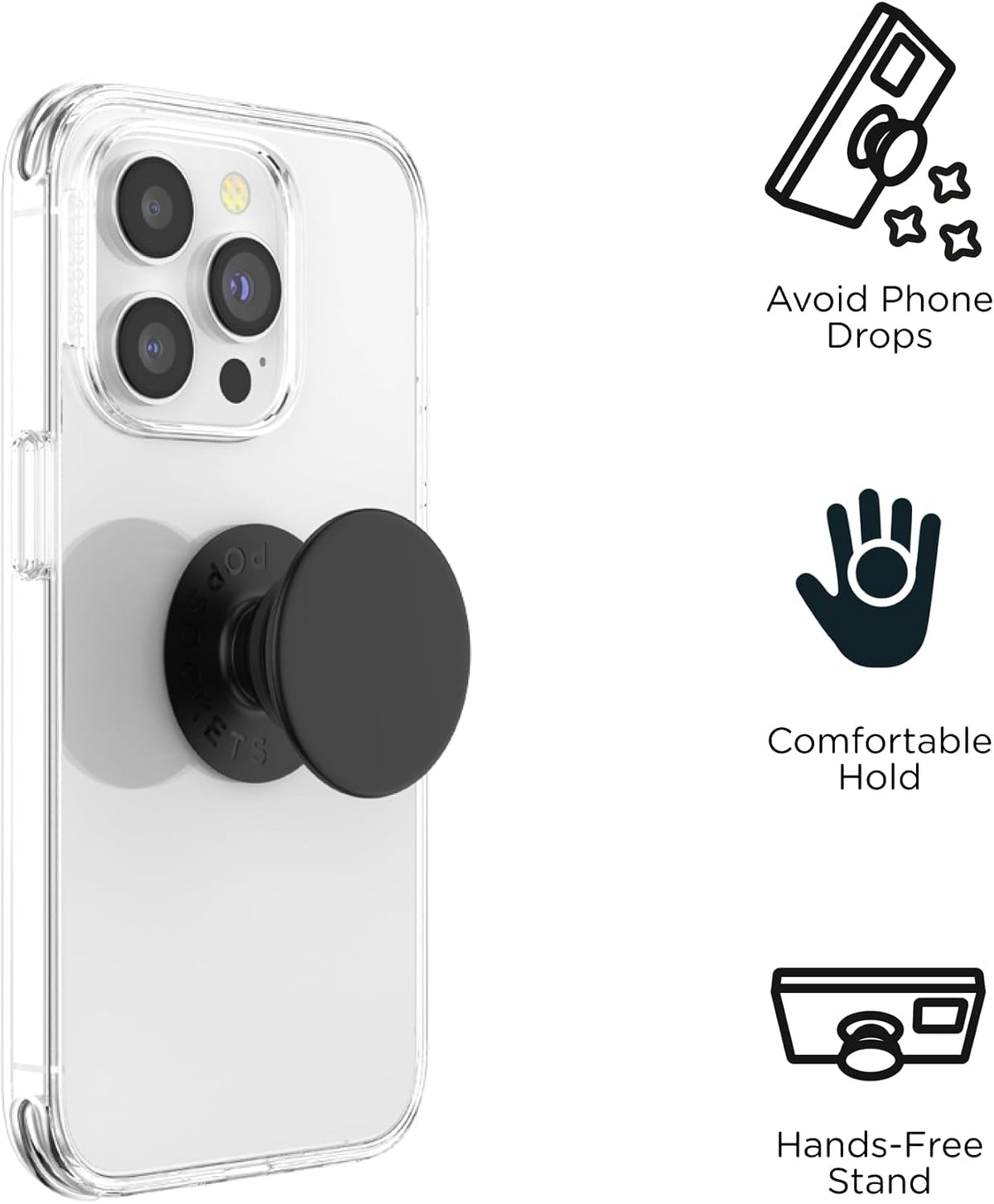 PopSockets Adhesive Phone Grip, Holder- Black