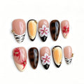 Luxury Handmade Press on Nails - Long Square White French Tips Press on Nail with Almond 3D Rhinestones, Flowers & Butterflies, Acrylic Multi-Layer Gel False Nails for Women (10Pcs Size M)